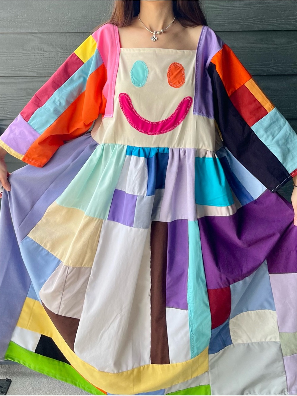 HAPPY FACE SAD FACE | Handmade Quilt Patchwork Moody Dress SKU 06305 Vibrant - Picture 15 of 16